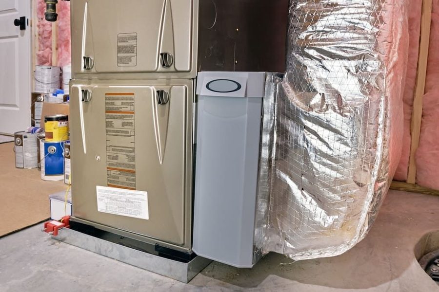 Furnace system in the basement of a home